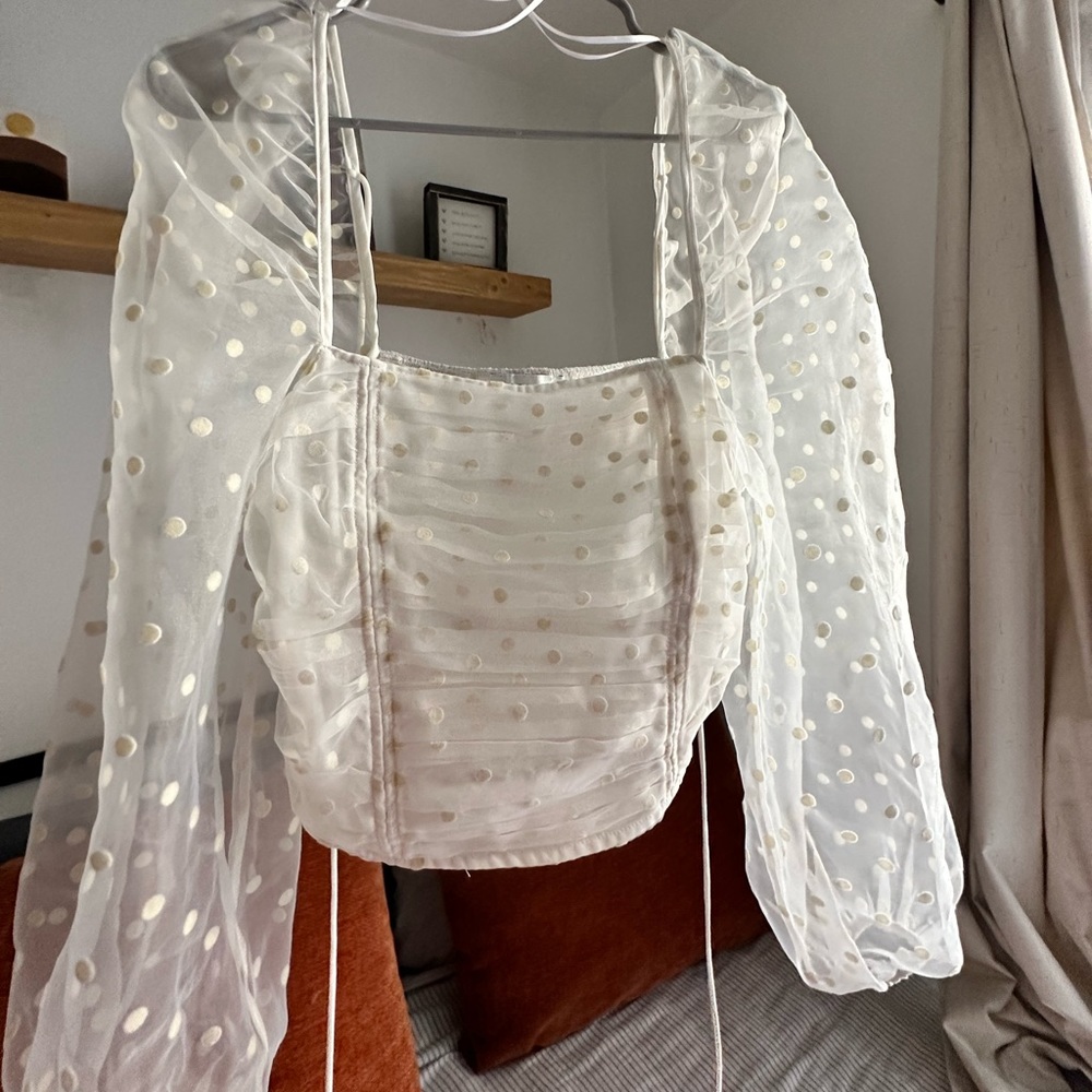 White dotted sheer armed blouse